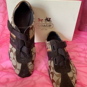 Womens Coach Jenney Classic Gold & Brown Canvas Tennis Shoes Sneakers Size 8.5